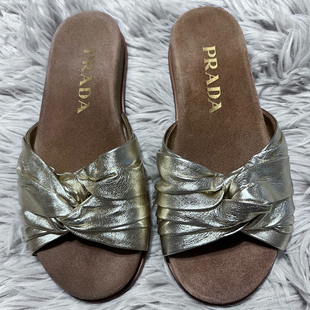 Authentic New Prada Gold Sandals